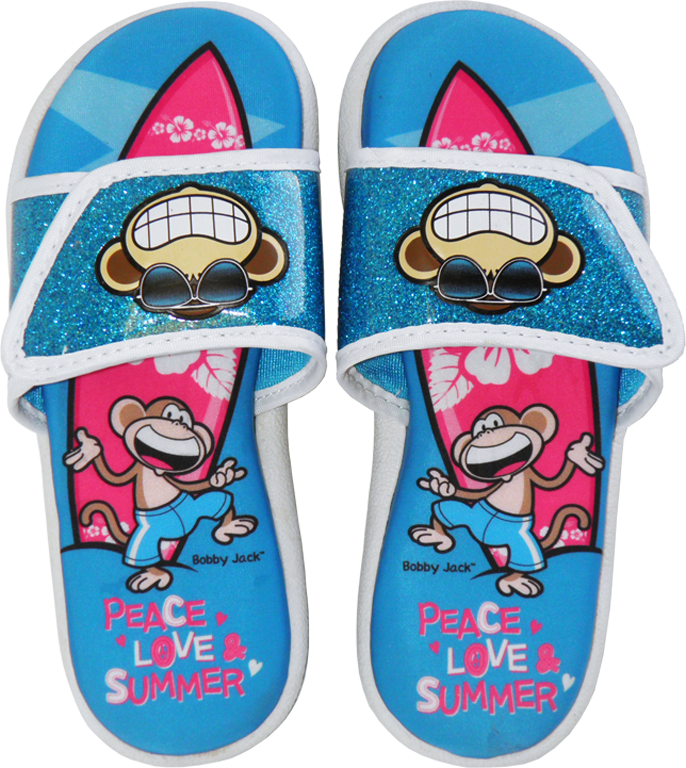 Peace-Love-Summer Memory Foam Sandals (Blue Top View)